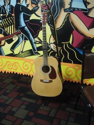 guitar in front of mural
